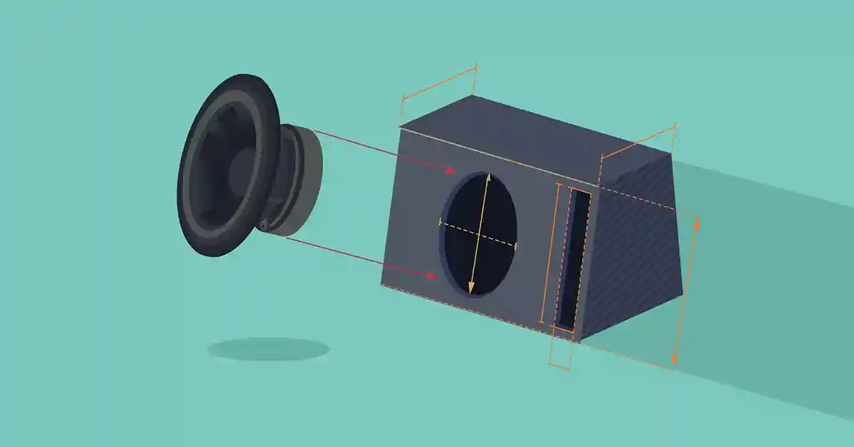 Diagram of a subwoofer being placed into a subwoofer box